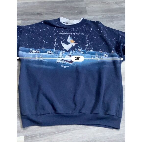 Vtg 90s Guardian Angel Faded AOP Sweatshirt Boxy Art Snow God Heaven Grunge - Picture 9 of 12